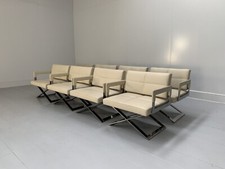 Suite of 8 Poltrona Frau "Aster X" Dining Armchairs - In Ivory "Pelle Frau" L...