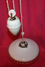 French Antique Light Fitting And Shade Rise And Fall Original Milk Shade