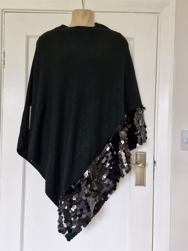 Black cape poncho sequin disks - poncho,