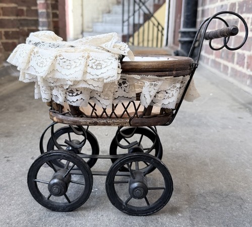 Vintage wicker doll pram lace - wicker,