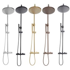 Scudo Core Round Rigid Riser Shower - Chrome Black Brushed Brass Bronze Gunmetal