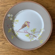 Pip Studio plate EARLY BIRD design: khaki background & red/white/gold edge VGC