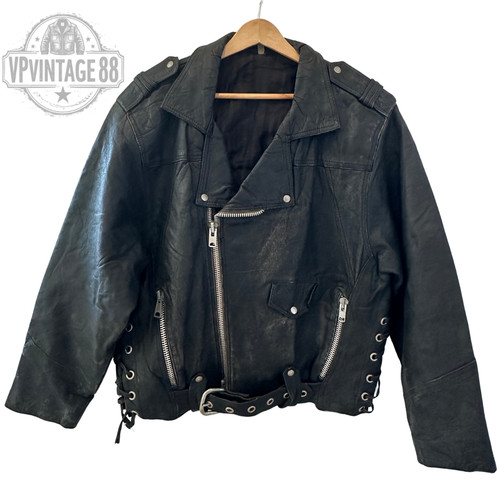 Vintage leather black - black, biker
