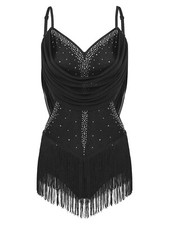 UK Women Rhinestones Tango Tassel Latin Dance Dress Leotard Ballroom Costume