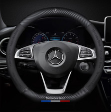 15" PU Leather+Carbon fiber Steering Wheel Cover For 1927-2025 Mercedes Benz