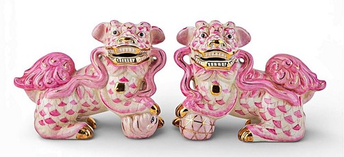 Pair pink white porcelain - of,