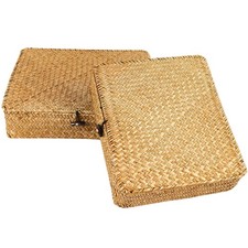  2 Pcs Wicker Basket Small Seagrass Baskets with Lid Woven for Storage