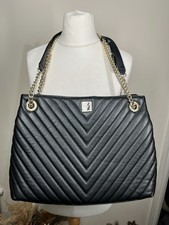 Victoria’s Secret Black Quilted Shoulder Tote Bag Gold Chain Straps VGC