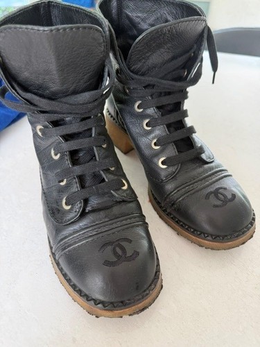 Chanel black leather ankle - black,