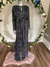 TED BAKER Jumpsuit Womens TB 2 UK 10 Navy Check Tie Bow Front Wide Leg NEW