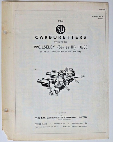 The carburetters wolseley - the, su