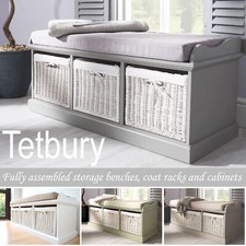 Tetbury Bench with 3 Storage Baskets. Sturdy hallway bench with cushion seat.