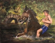 SUPERB LEON GOODMAN ORIGINAL "Gypsy King" caravan fury vardo traveller PAINTING