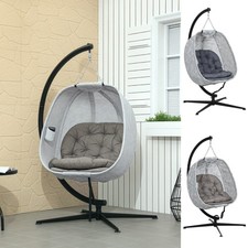 Garden Egg Chair with Folding Basket, Outdoor Indoor Hanging Swing Chair