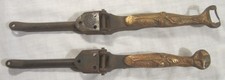 Pair of Antique Iron PRESSED BRASS HANDLES with Hinged Brackets, PURPOSE UNKNOWN
