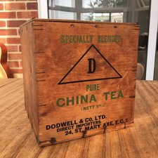 Rare Vintage D Pure China Wooden Tea Chest Small 8" / 20cm Cube Dodwell & Co