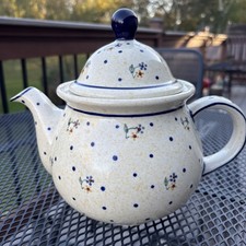 Vintage Bolesławiec Polish Pottery Teapot – Handpainted Mini Flowers