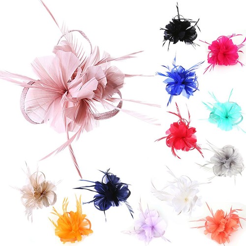 Flower hair clip - flower, feathers