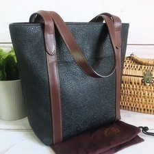 MULBERRY Tote Shoulder Bag Black Scotchgrain Brown Leather & Dust Bag Light Used