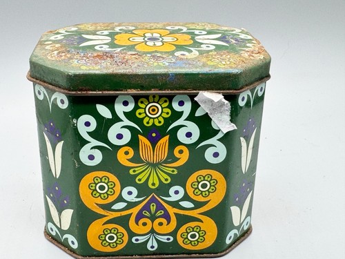 Vintage green floral metal tea - vintage,