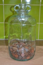 Glass Big Bottle Money Jar Box Piggy Bank Saving Takes £2 Coins Moneybox 4.5 Ltr