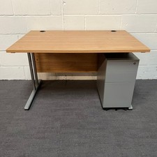 Straight Oak Desk and Pedestal
