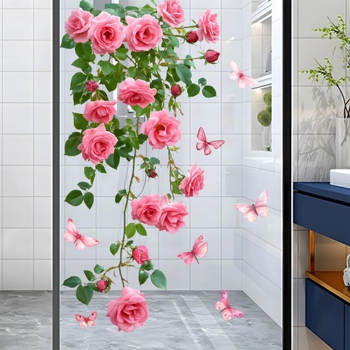 Pink rose butterfly - rose, window