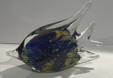 Vintage Art Glass Blue Yellow Red Angel Tropical Fish Figure Paperweight