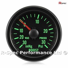 52mm Green Traditional Black Face Turbo Boost Pressure Gauge Kit - PSI