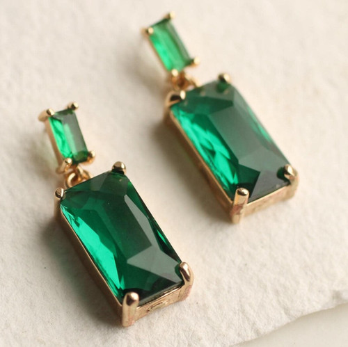 Genuine baguette emerald - baguette, stud