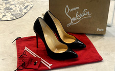 Auth CHRISTIAN LOUBOUTIN Pigalle Follies Black Shiny Nappa Leather 100mm Size 37