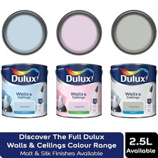 Dulux Walls & Ceilings Paint, All Shades, Matt or Silk Emulsion Finish, 2.5L