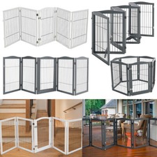 3/6 Panels Folding Pet Gate Freestanding Wooden Dog Fence Safety Barrier Divider