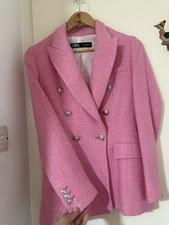 Zara Womens Blazer Pink Tweed