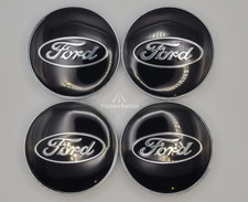 SET OF 4 BLACK & SILVER 60mm ALLOY WHEEL CENTRE CAPS FOCUS FIESTA KA KUGA FORD