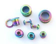 Rainbow Surgical Steel Flesh Tunnel Ear Plug Screw Body Jewellery Lobe 2mm-16mm 