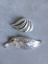 Vintage Crown Trifari Silver Tone Leaf Design Brooches. Beautiful Statement Pcs