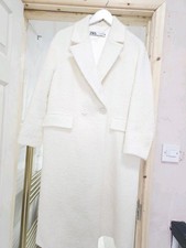 Zara Wool Blend Boucle Double-Breasted Long Coat Ecru / Ivory/ White RRP £119
