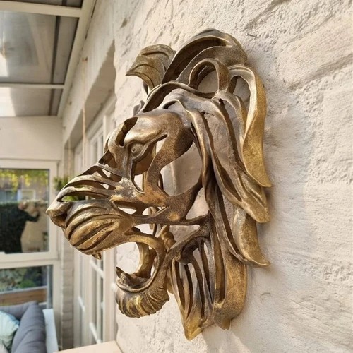 Gold lion head wall art - lion,