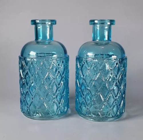 Pair blue glass bottles - blue,