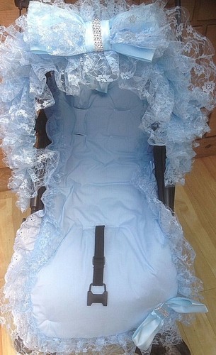 Pram pushchair blue frilly - blue,