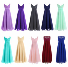 Girls Chiffon Long Dress Lace Pageant Wedding Birthday Prom Flower Girl Dresses
