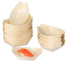 50 Pcs Wooden Sushi Boat Snack