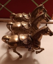 Vintage 3 Solid Brass Horse Figure With Removable Saddle 8”x7.5”