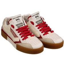DOLCE & GABBANA Men DG Logo Low Top Sneaker Shoes NEW MIAMI Red Cream Beige 
