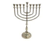 Large Brass Hanukkah Menorah Gold Tone Chanukiah Oil , Candle Holders Judaica 16
