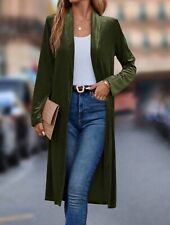 Womens Cardigan Coat Olive Green Velvet  Long Sleeve Open Front Jacket M 12/14