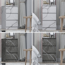 ZITA Bedroom Furniture Tall 3 Drawer Bedside in White OR Grey Marble Colour