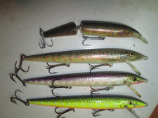 4 Lure Lot. RAPALA F18 & JOINTED J13 MINNOW.  1 J13, 3 F18.  All TROUT PATTERNS.