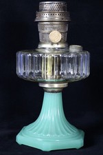 Aladdin 1935-36 Corinthian Oil Lamp Green Moonstone/Clear Brass Model B Burner